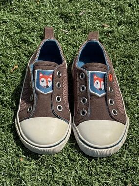Gymboree Fox Trail Brown Herringbone Canvas Laceless Sneakers  Size 5 Toddllers